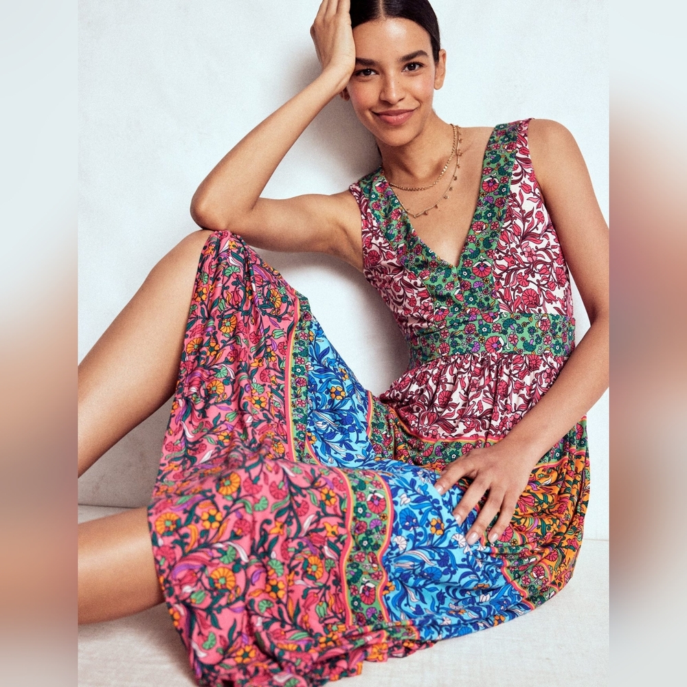 Boden Olympia Jersey Maxi Dress Multi Floral Size 14R Boho Stretch NWOT $195 - Picture 5 of 7